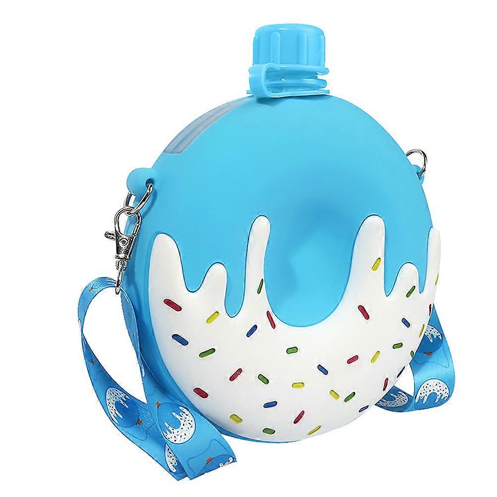 Doughnut Shape Portable Silicone Water Cup for Lightweight Outdoor Use with Shoulder Strap and Cartoon Cover for Travel and Playtime