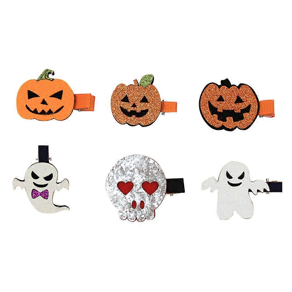 6 قطع إكسسوارات الشعر الملونة المتنوعة التي تتميز بالجمجمة شبح اليقطين لحفلة زي الهالوين