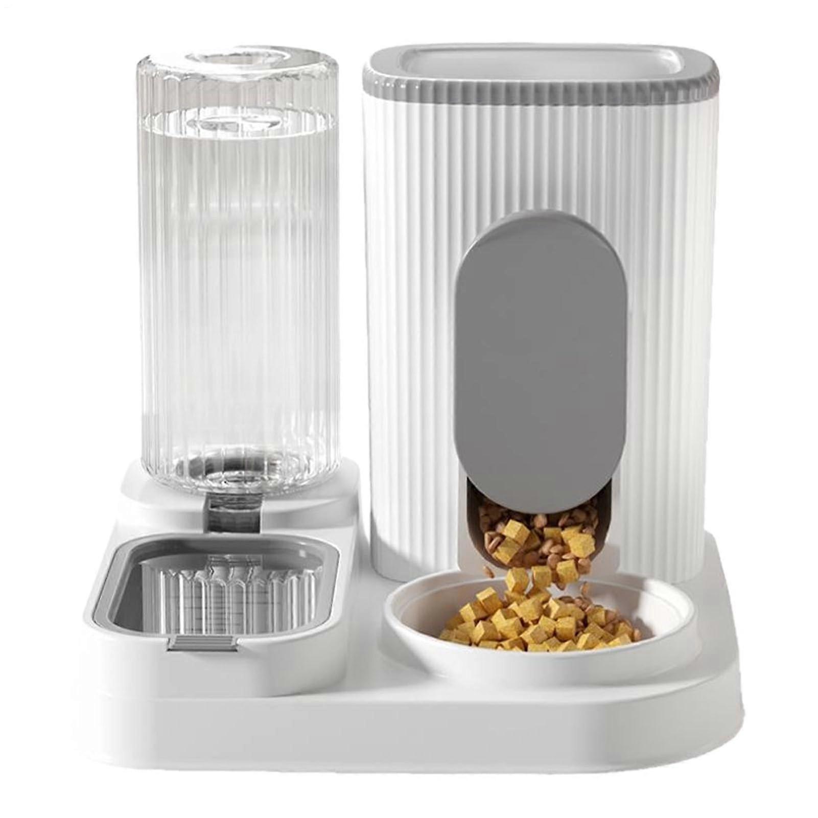 Automatic pet feeder and water dispenser, dry food dispenser for cats, efficient, gray.