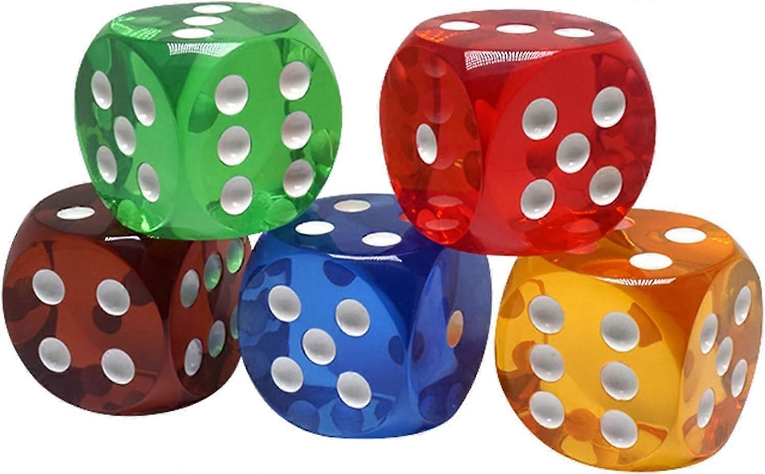 Waterproof Crystal Dice 14mm Colored Transparent 6-Sided Round Corner Set for Board Games Classroom Pack of 5