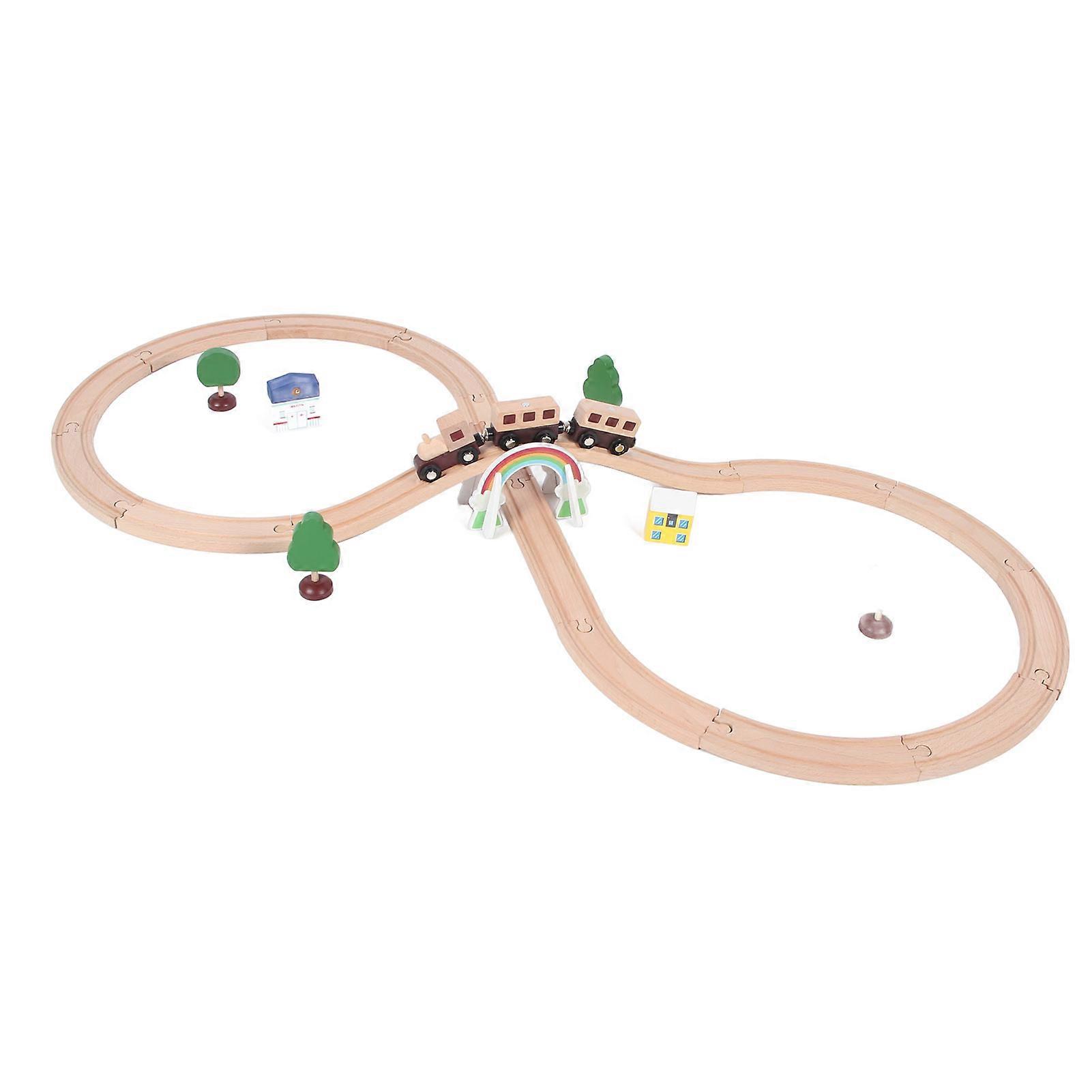 Wooden Train Track Expansion Pack with Bridge Compatibility Expandable Early Learning Wooden Toy Train Set for Kids Colorful Bridge Track