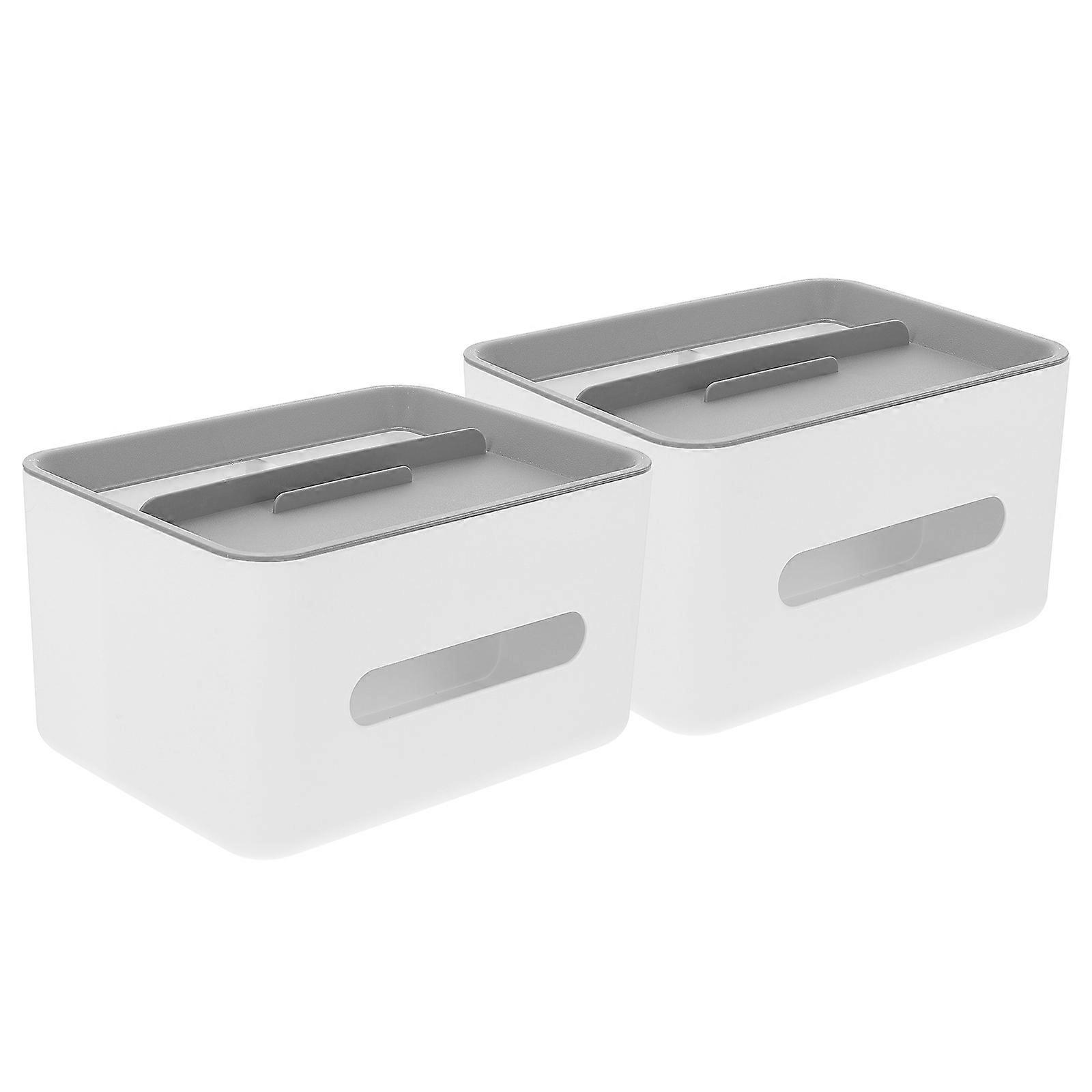 2pcs PP Material Storage Tray for Tissue Box Grey Color with Multiple Grids for Office Home Use