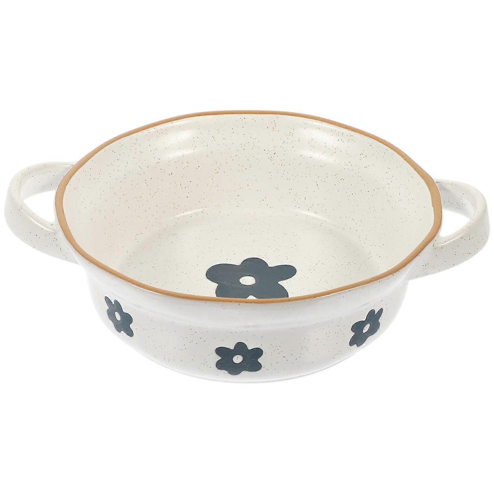 Double Handle Ceramic Food Bowl for Soup Kitchen Use