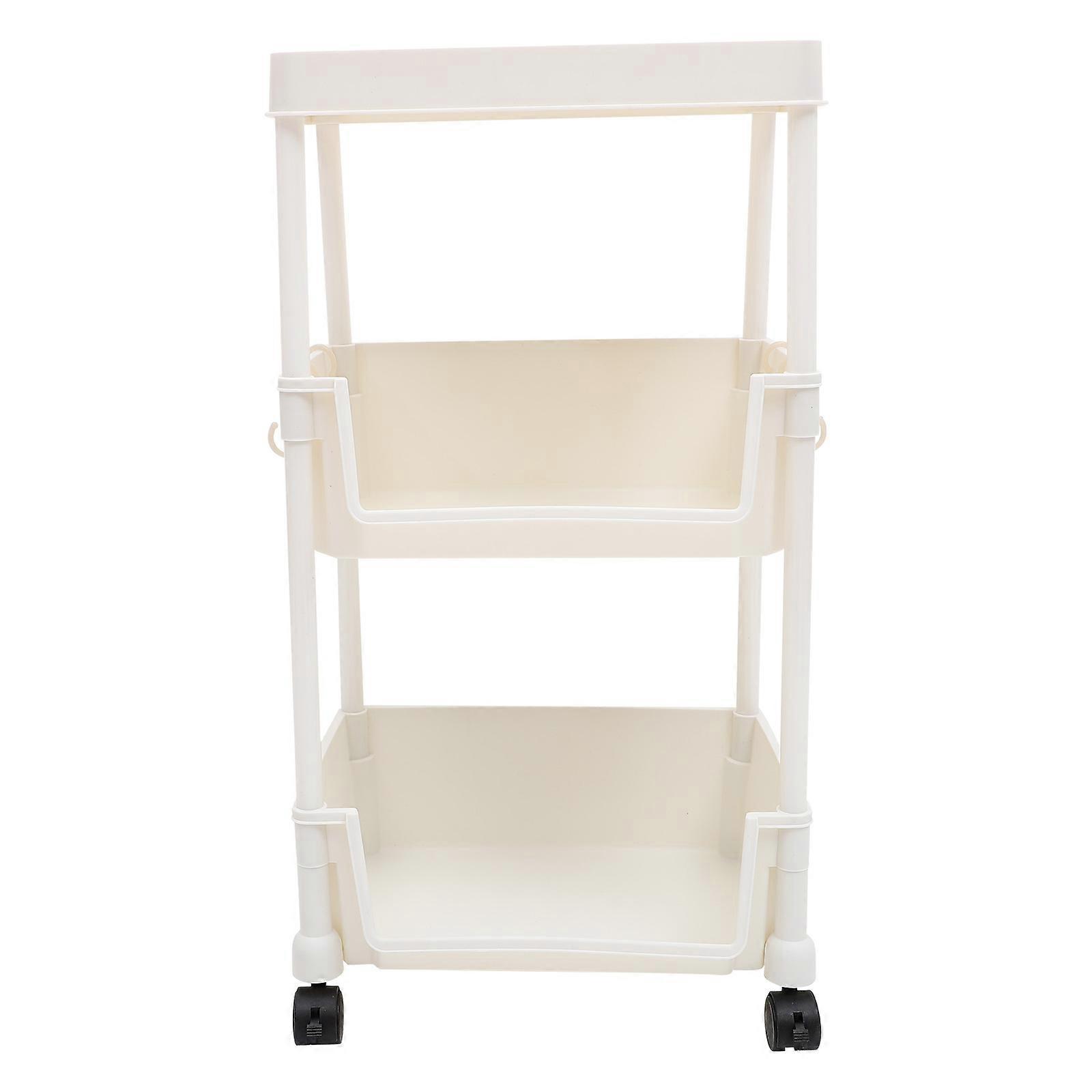 White Movable Bookcase with Wheels for Storage Use MultiLayer PP Material 3 Tier