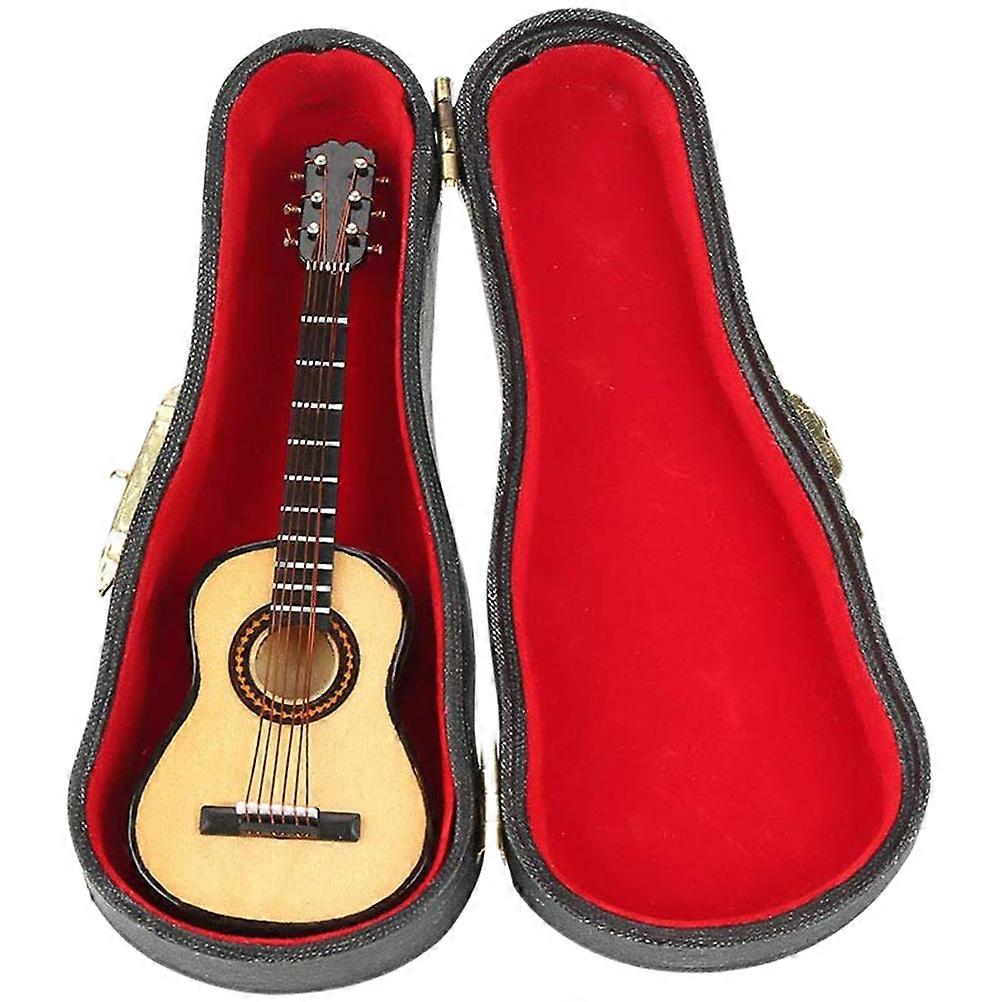 10cm Mini Musical Instruments Model Wooden Guitar Household Decoration Birthday Gift with Box 1 Piece Beige