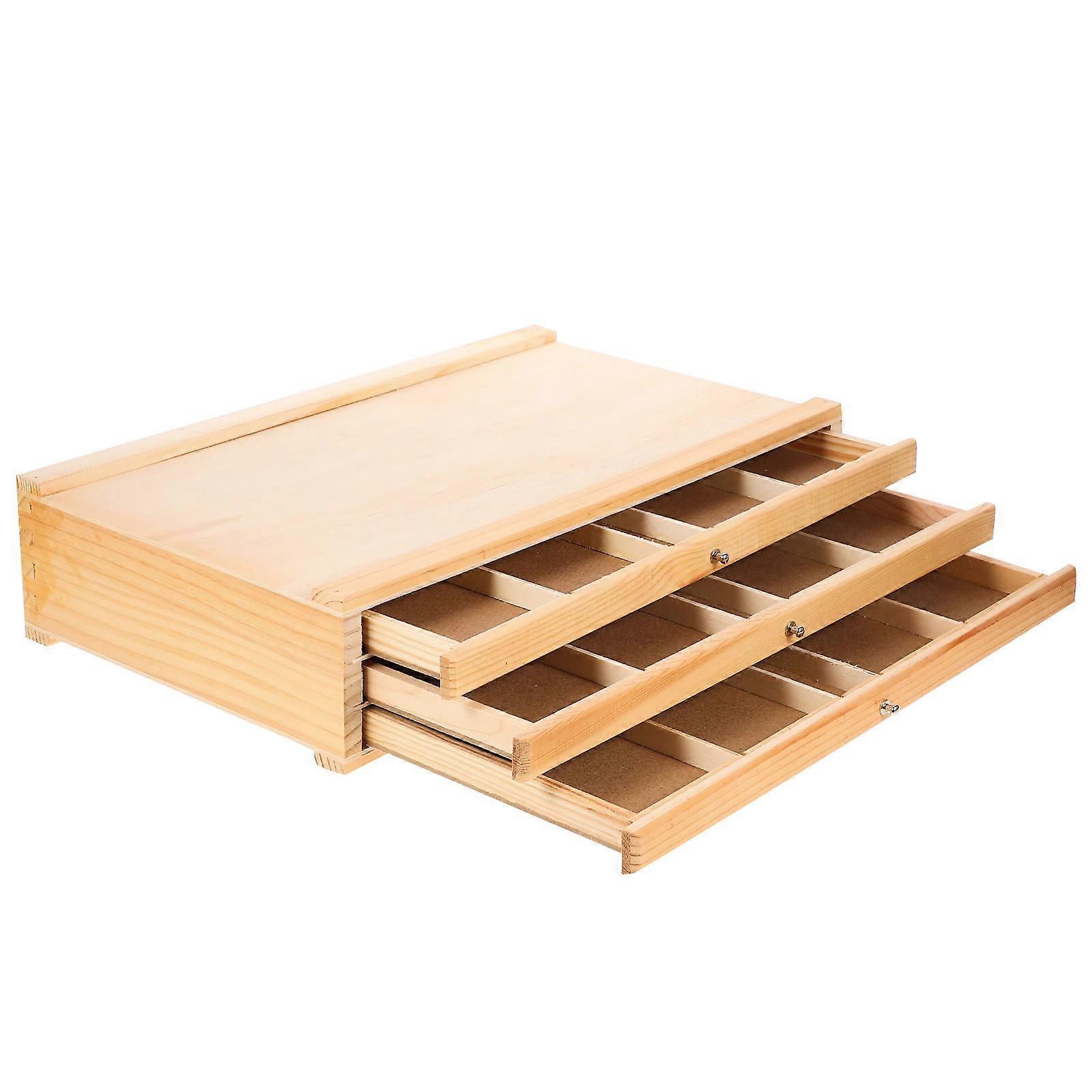 Practical Craft Storage Organizer Box With Drawers For Drawing Tools In Light Yellow Made Of Wood 1Set