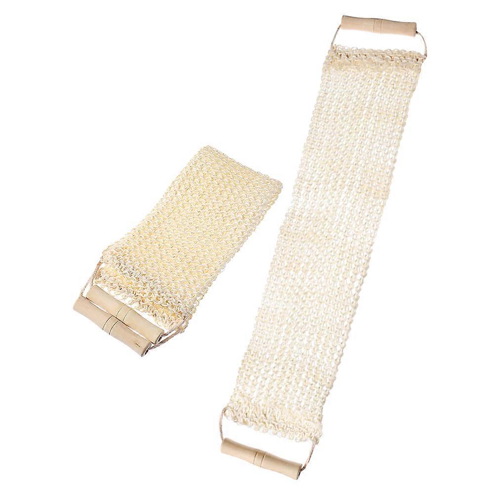 Exfoliating Back Scrubber with Comfortable Wooden Handle Sisal Material Beige Color for Home Use 2 Pieces