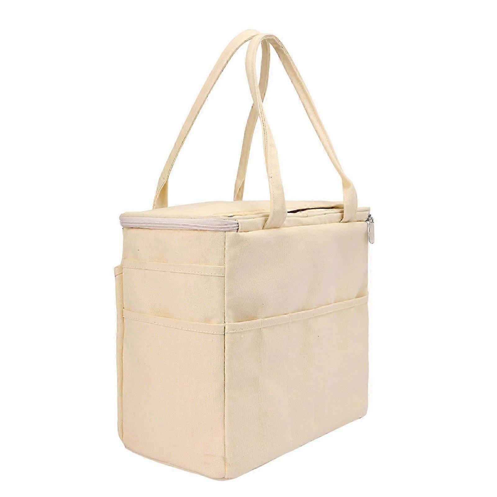 Canvas Yarn Storage Bag Solid Knitting Bag Handle Design Lightweight Portable Large Capacity Tote Organizer with Multi-layer Pockets