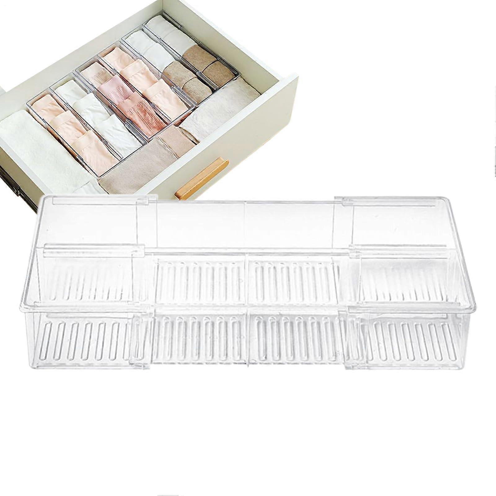 Expandable Sock Organizer for Drawers, Stackable Box with Adjustable Dividers