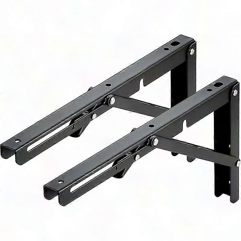 Wall Mounted Folding Shelf Bracket - Set of 2, 30cm x 15cm, Max Load 50kg, Black - Heavy Duty Folding Shelf Brackets for Wall