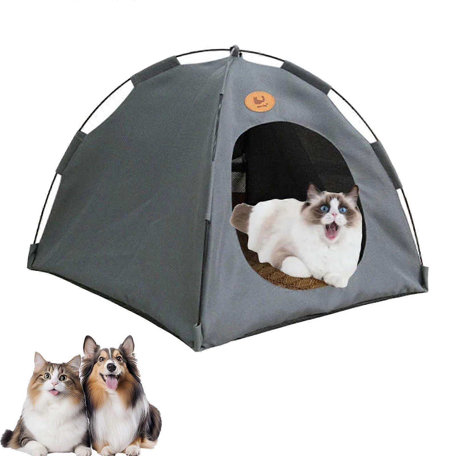 Pop-Up Pet Tent for Cats and Small Dogs, Waterproof Foldable Shelter with Mesh Windows, Black, Size S 13.8x13.8x11.8 in