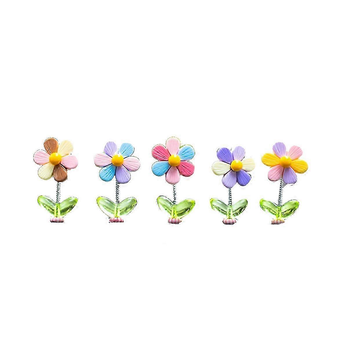 5Pcs Car Dashboard Rainbow Flower Ornaments Head Shaking