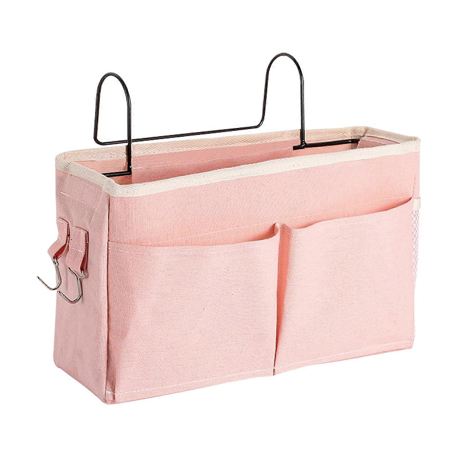 Canvas Bedside Hanging Storage Pockets With Hooks Dorm Organizer For Home Office Keeps Essentials Close Pink