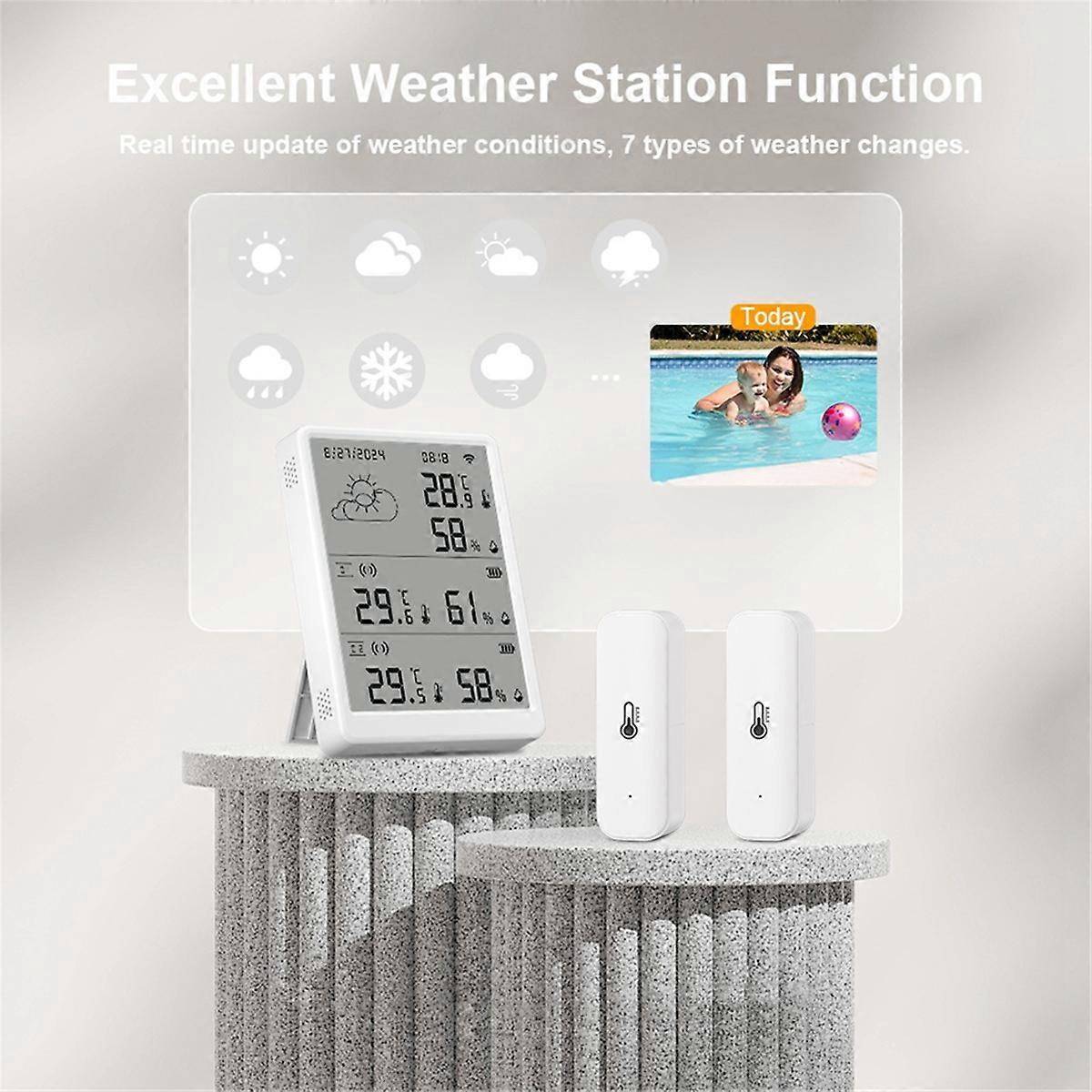 Tuya WIFI Weather Station Digital Forecast Screen with 6 WiFi+RF433 Sensors Thermometer Hygrometer Support Voice Control
