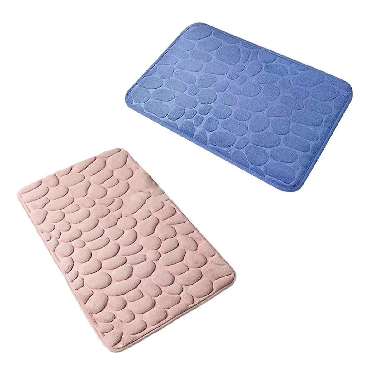 2pc Memory Foam Embossed Velvet Carpet Bathroom Living Room Non-Slip Mat Cobblestone Floor Mat Home