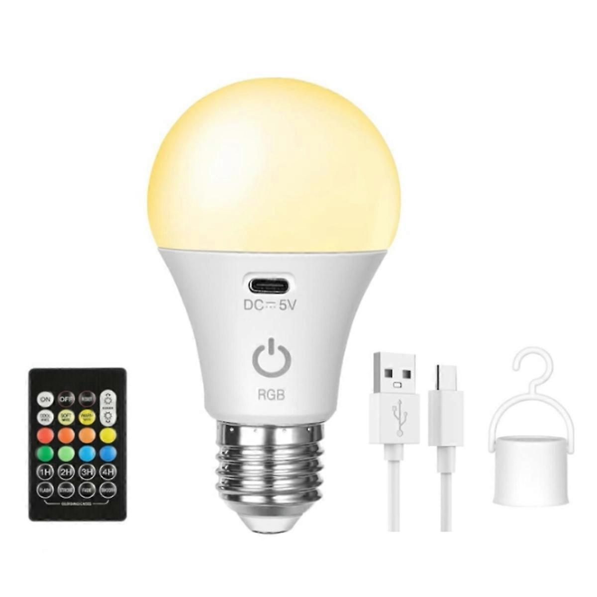 LED Rechargeable Light Bulbs with Remote E26 Battery Operated Light Bulb Smart RGB Changing Bulb with Hook