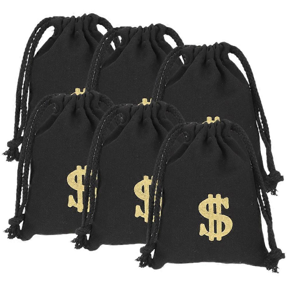 Coins Storage Pouch Party Use Coin Storage Bag Rectangular Canvas Black Suitable for Cosplay 6Pcs