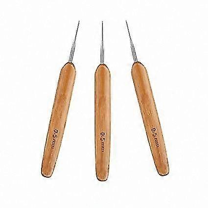 3-Pack 0.5mm Crochet Hooks with Bamboo Handles for Crafting and DIY Projects