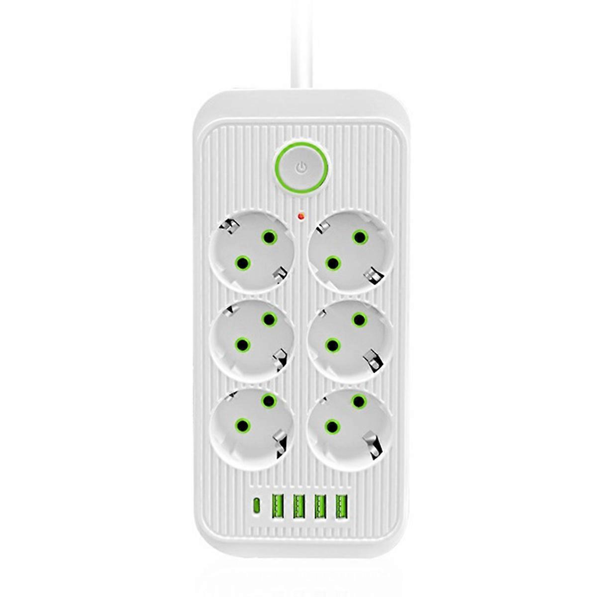 EU Power Strip Multiprise 6AC Outlets Electrical Socket EU Plug White