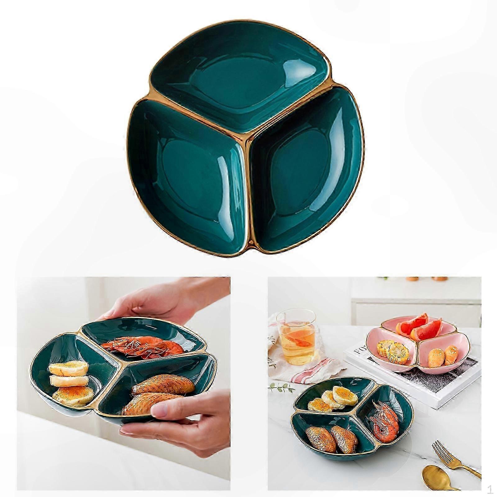 Ceramic Divided Plate with 3 Sections, 22.9cm Dinner Tray for Everyday Use