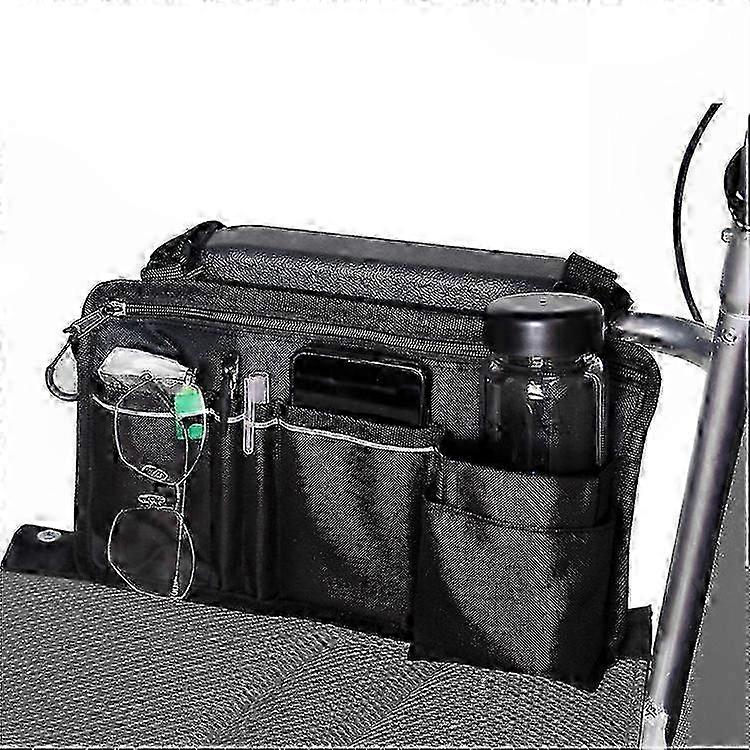Side Organizer Bag with Cup Holder and Reflective Strips for Mobility Aids