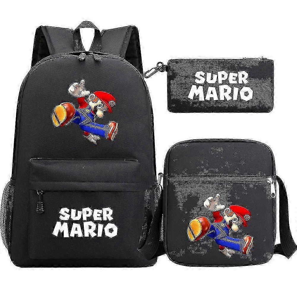 مجموعة حقائب الظهر سوبر ماريو 3D Print USB المضادة للسرقة - 3 قطع للشباب والطلاب والرجال والنساء - حقيبة سفر كاجوال