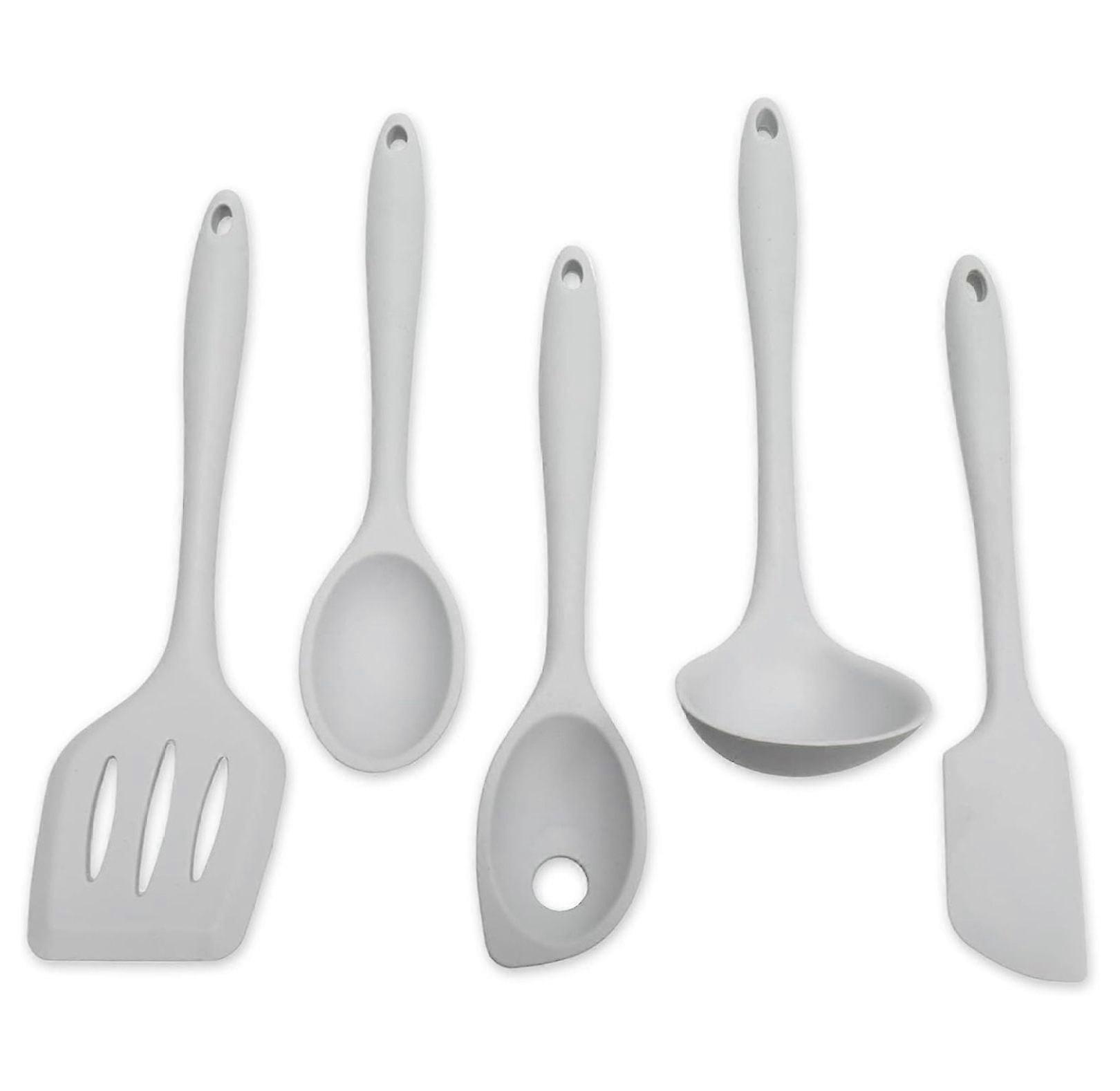 Premium Silicone Kitchen Tool and Utensil, 5 Piece Set, Gray