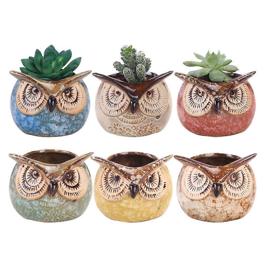 Mini Ceramic Flower Holder Owl Planter for Storage 12Pcs Various Colors