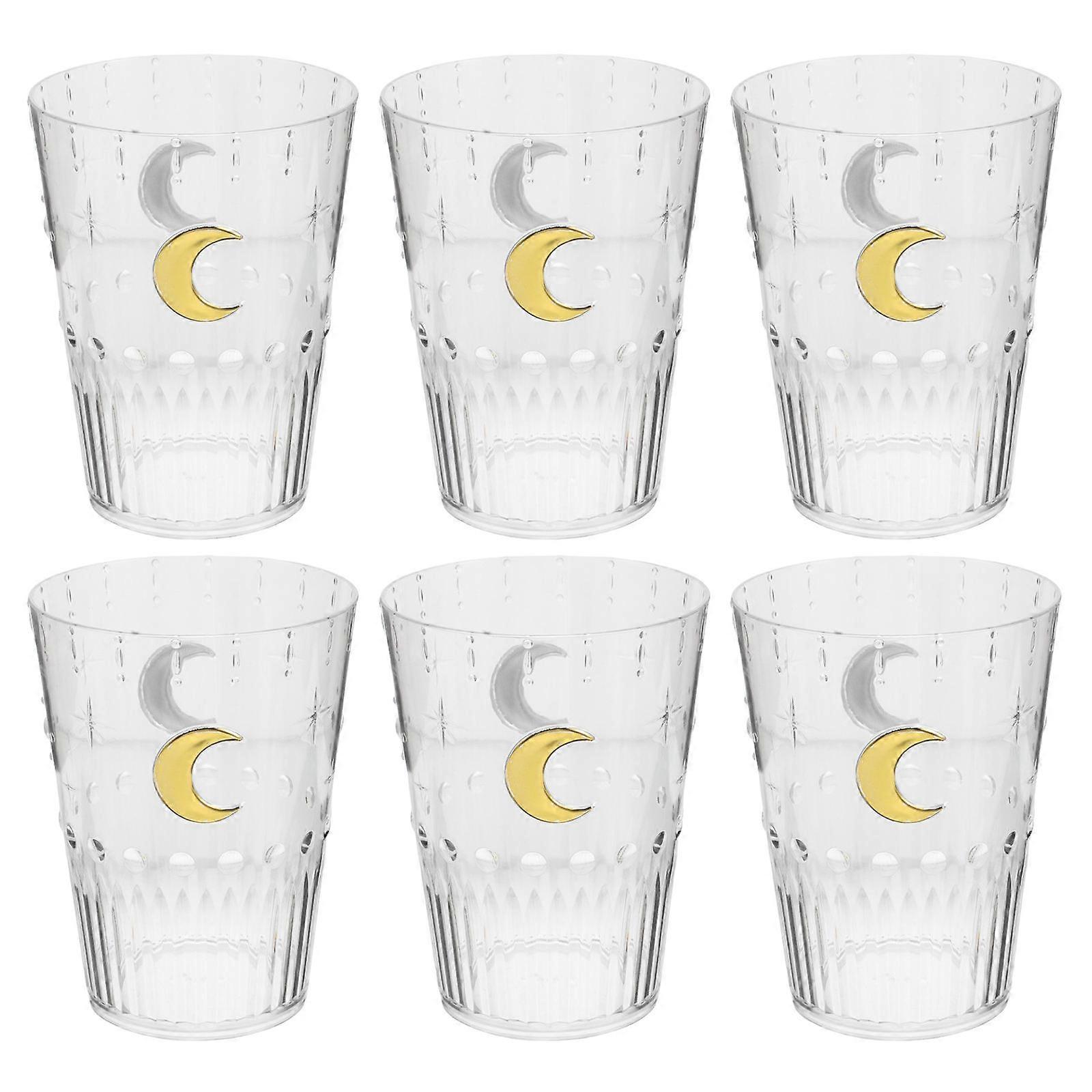 6Pcs Clear Stackable Drinking Glasses For Family Members With Moon Pattern Ideal For Home Use Or Dining Party Transparent PET Material Reusable