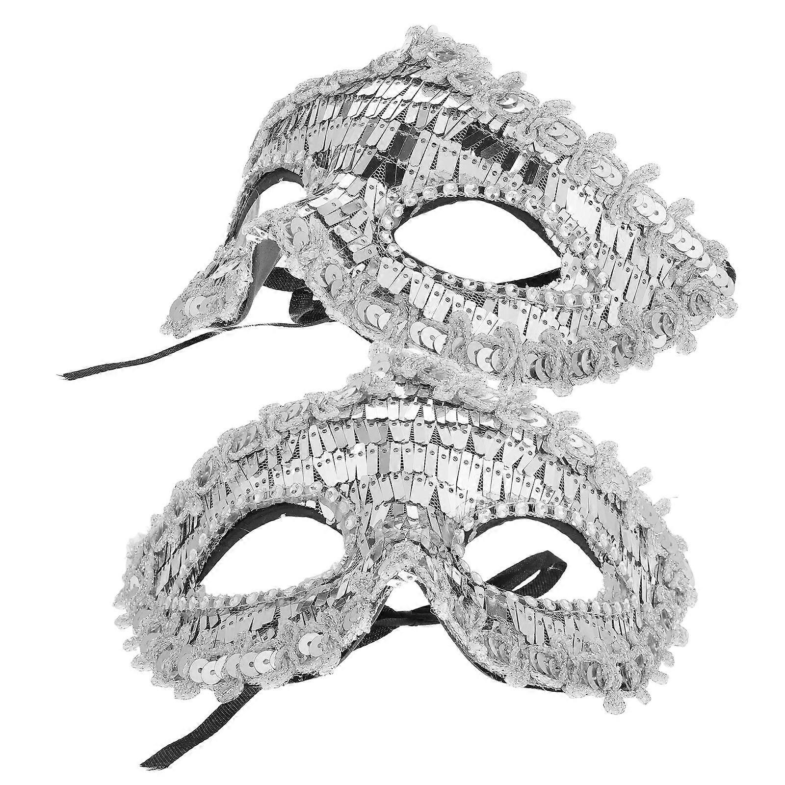 Half Face Masquerade Mask Silver PVC for Party 5Pcs Mask Set