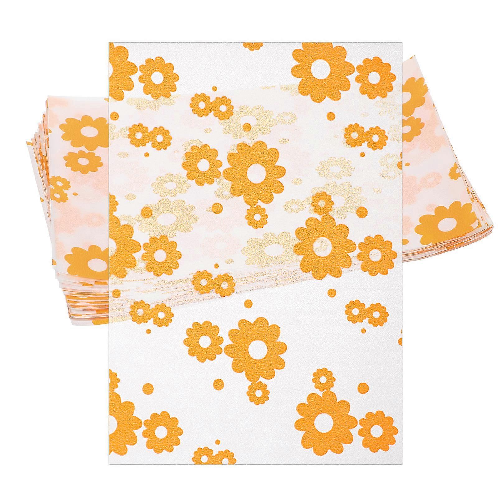 500 Sheets Candy Packing Papers Flower Pattern Decorative Wrapping For Banquet Wedding Orange