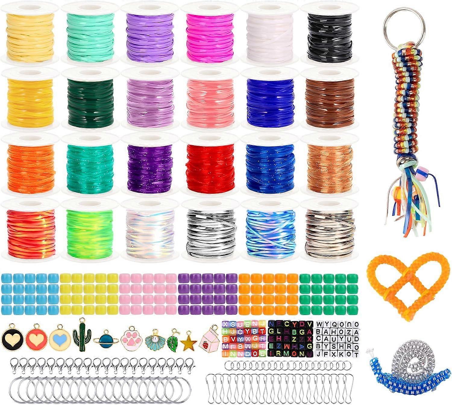 24 Rolls Plastic Lacing String, 788 Feet for DIY Bracelets, Key Chains, Compatible with Pony Beads & Lanyards