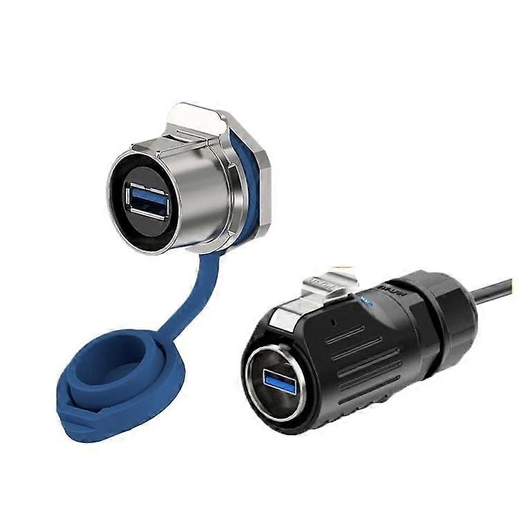 Industrial Waterproof Socket USB 3.0 Panel Data Connector Type U3.0, 0.6 m Cable, Wire Male and Female Interface