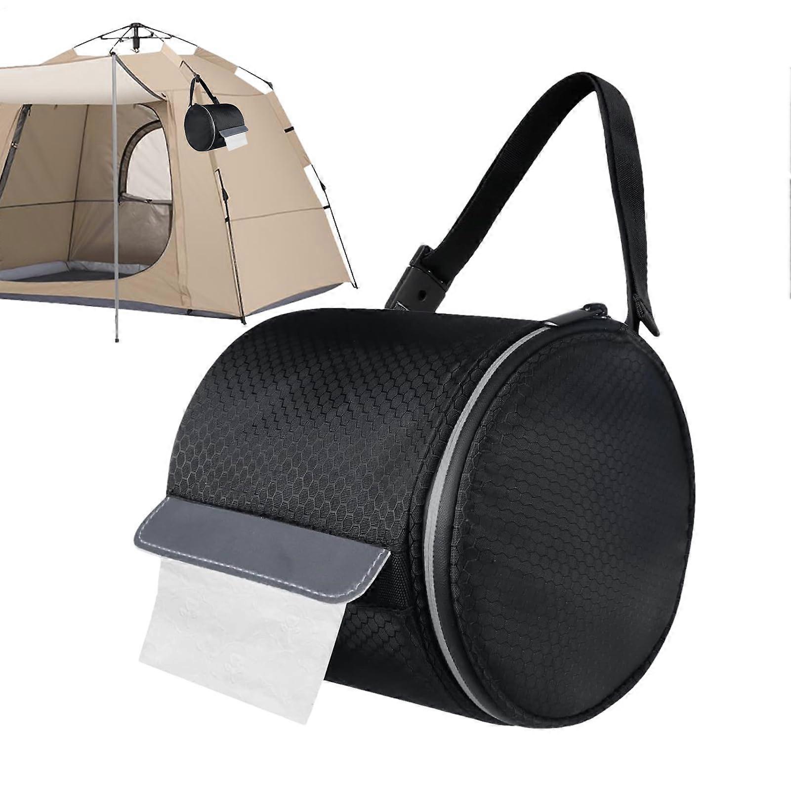 Toilet Paper Case, Easy Install Holder With Lid, Foldable Paper Bag, Roll Paper Cover With Strap, Black