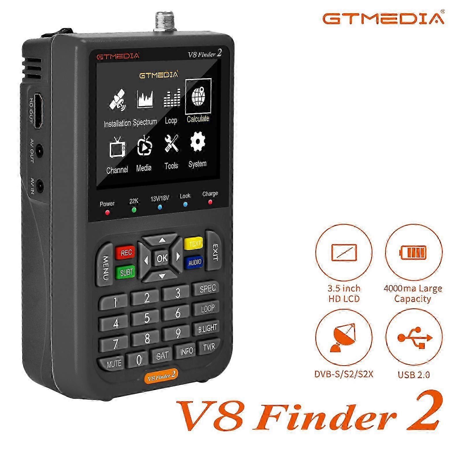 GTMEDIA V8 Finder 2 TV Signal Finder Meter DVB-S/S2/S2X Signal Receiver 3.5-inch LCD Dispaly H.264 Auto Calculate Angle 4000mAh Battery