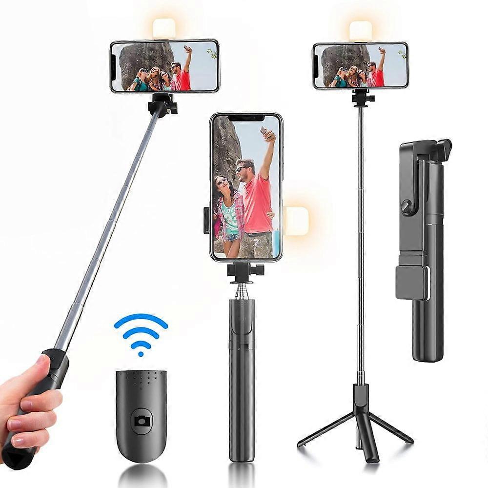 LEEYNEER Selfie Stick 40 in Retractable Selfie Stick Tripod with Remote 2 Level Fill Light Selfie Stick for compatible with Iphone Android Black