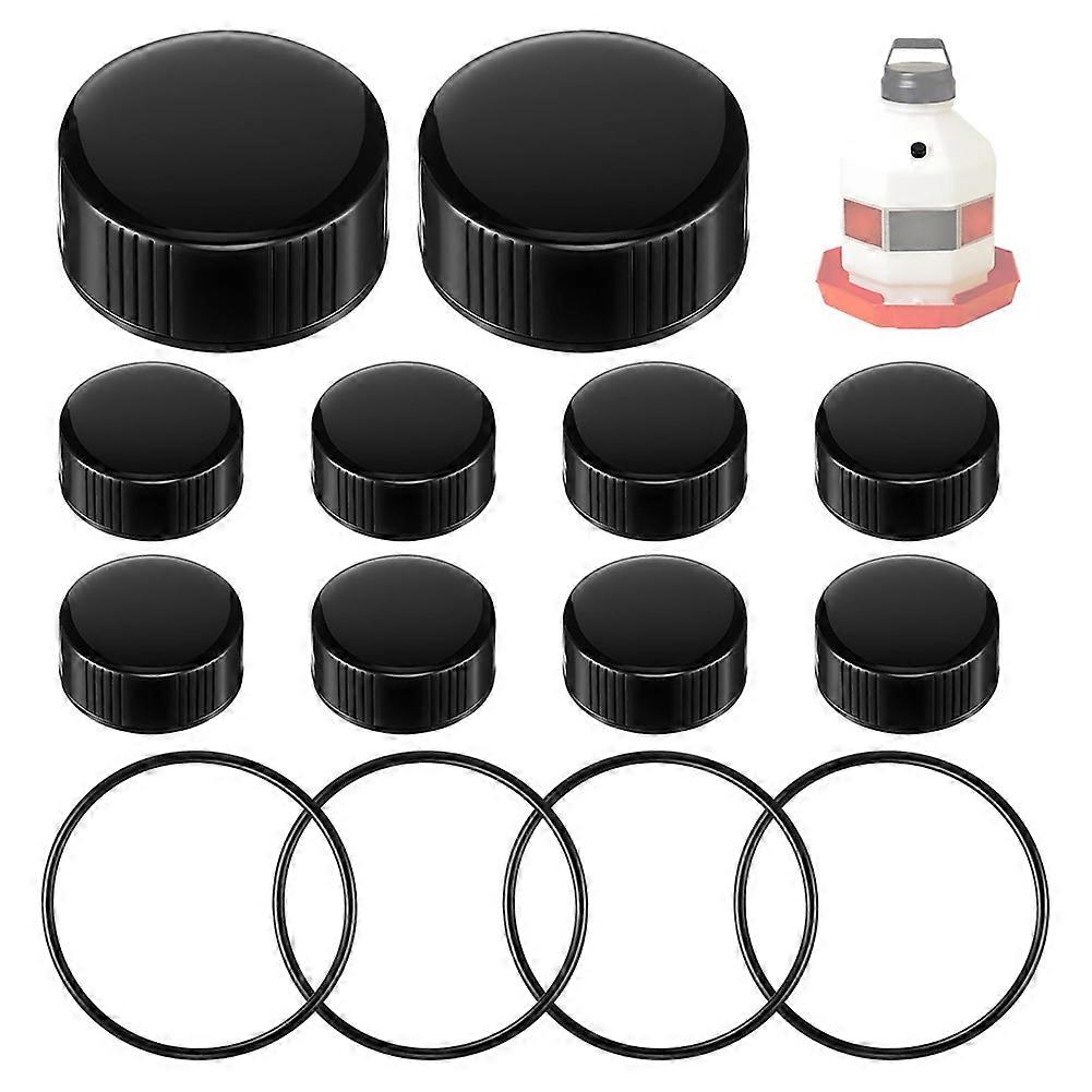 Poultry Fountain Parts Kit for Miller PPF3/PPF5/PPF7, Includes 10 Replacement Caps and 4 O Rings,Black