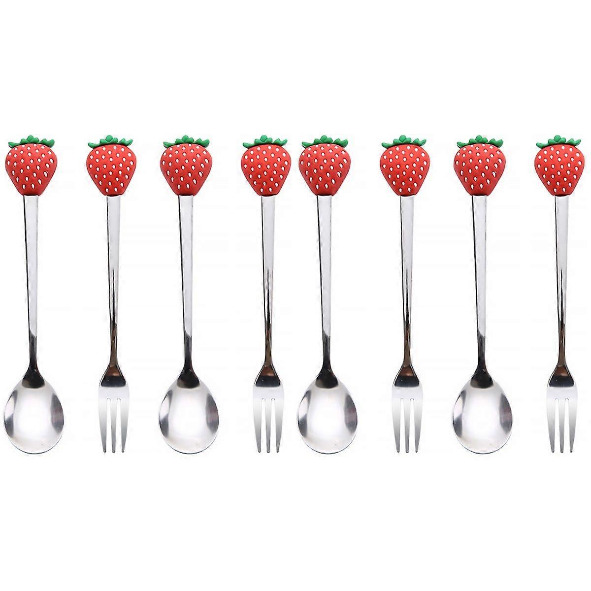 8 PCS  Creative Fruit Shaped Tableware Stainless Steel Fork Spoon Eating Tools