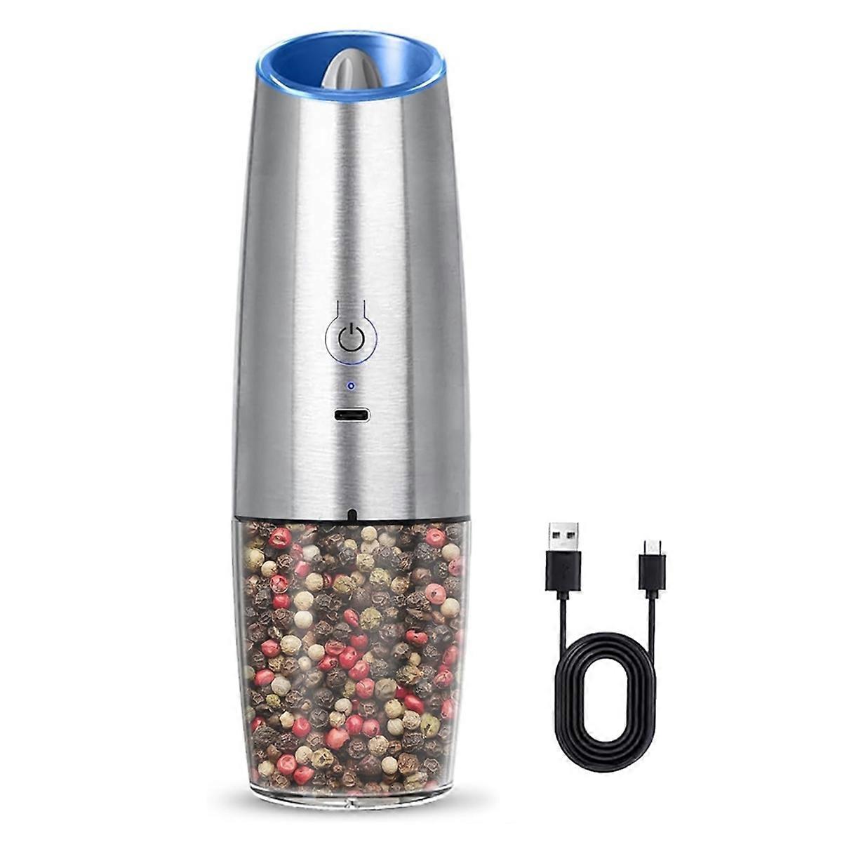 Rechargeable Electric Salt and Pepper Grinder, Adjustable silver