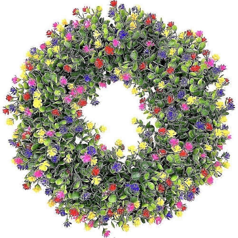 Greenery Wreath For Front Door,17" Artificial Green Hanging Garland For Spring