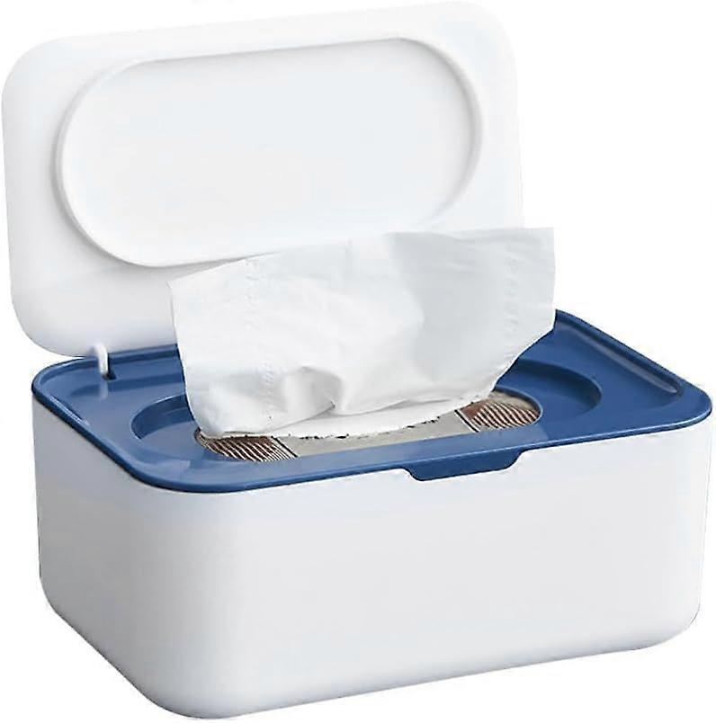 Baby wipes container with removable lid, for home, office, and outdoor use - Creative moisturizing container for moist toilet paper - Blue