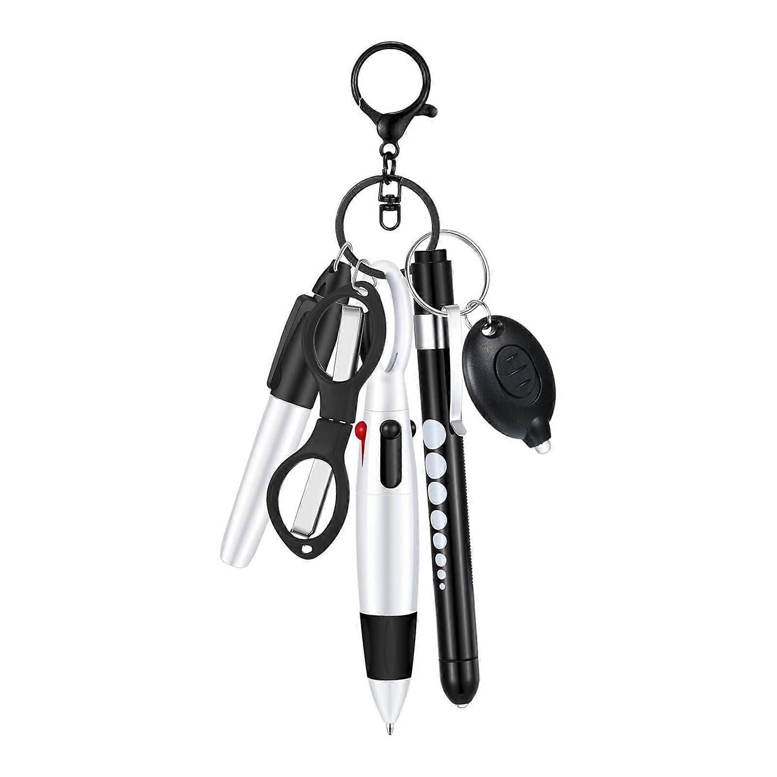 6 in 1 Nurse Pen Pack Set Flashlight Foldable Scissors Ballpoint Pen Keychain Permanent Marker Black 1.0*1.0*1.0