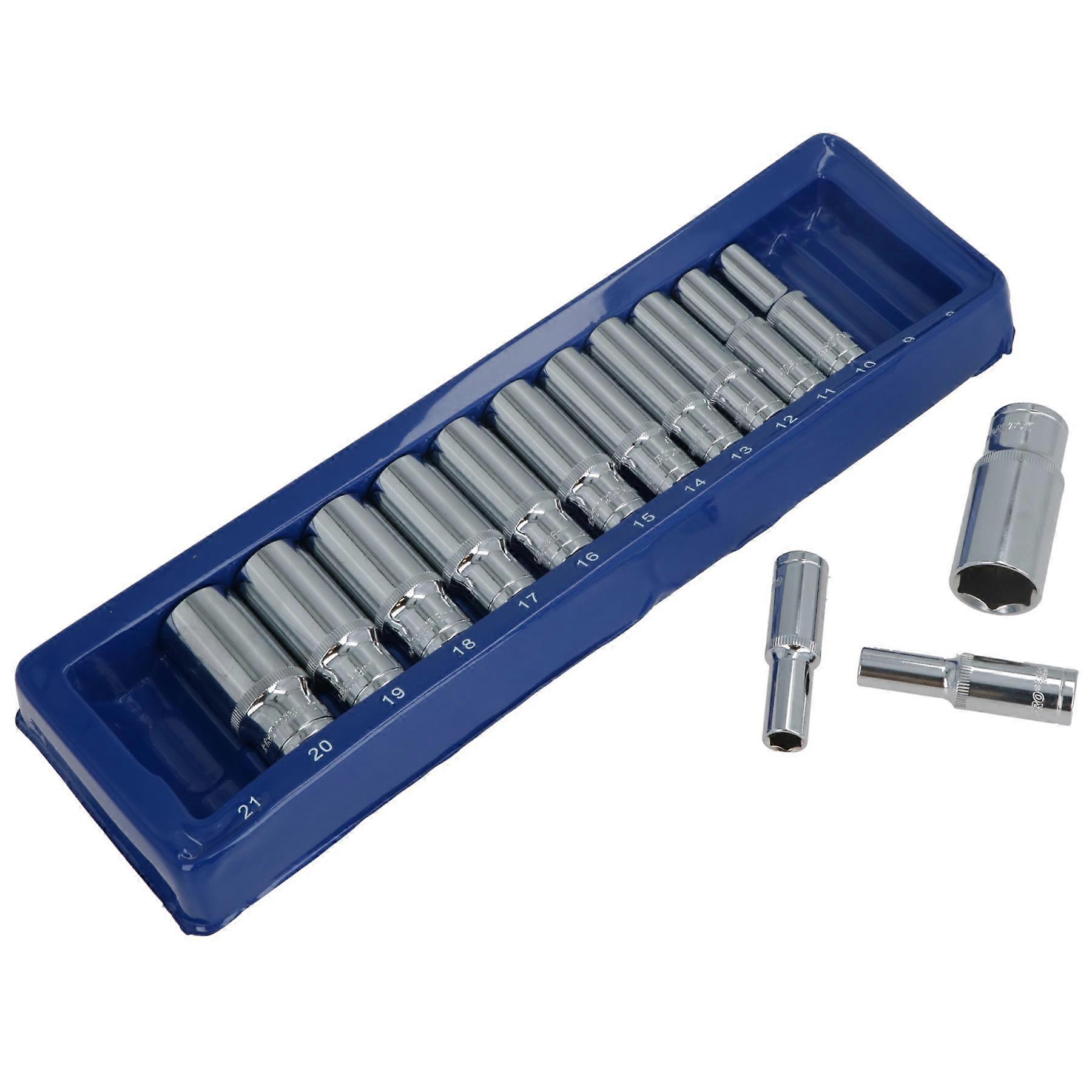 3/8" Drive Double Deep Metric MM Sockets 6 Sided Single Hex 8mm - 21mm 14pc