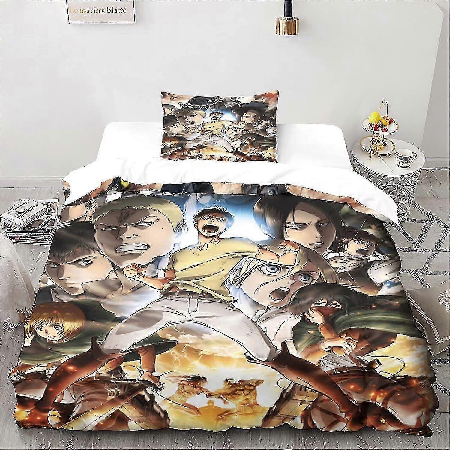 Attack on Titan Bedding Set com capa de edredom e fronha, Microfiber, Japão Anime Digital Print D, Single 135 * 200 CM