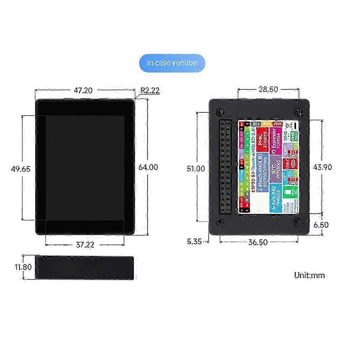 ESP32-S3 AMOLED Touchscreen Development Board with 2.41-inch Display and LVGL HMI Case - 600x450 Resolution