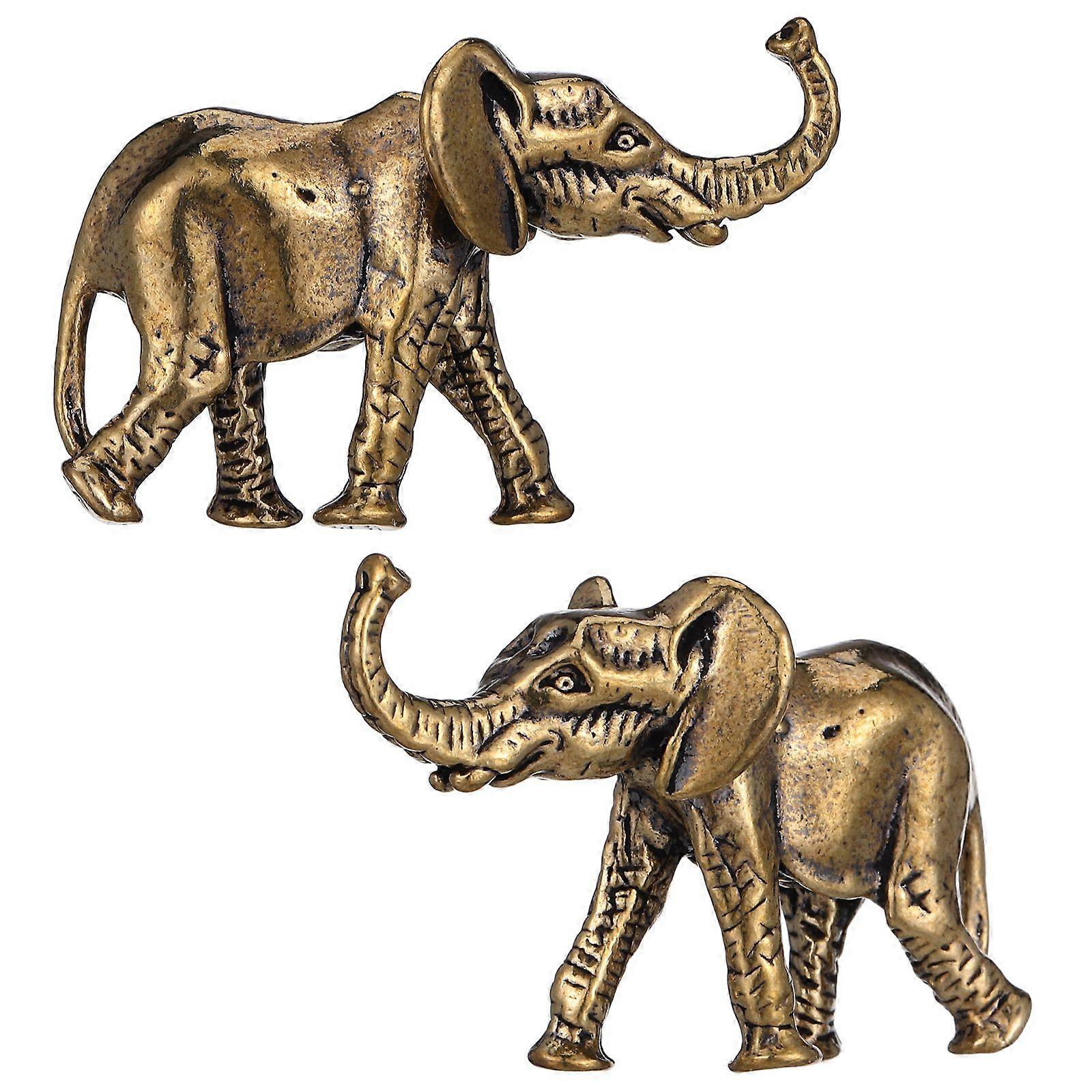 2pcs Small Calf Elephant Solid Brass Decorative Small Elephant Ornaments