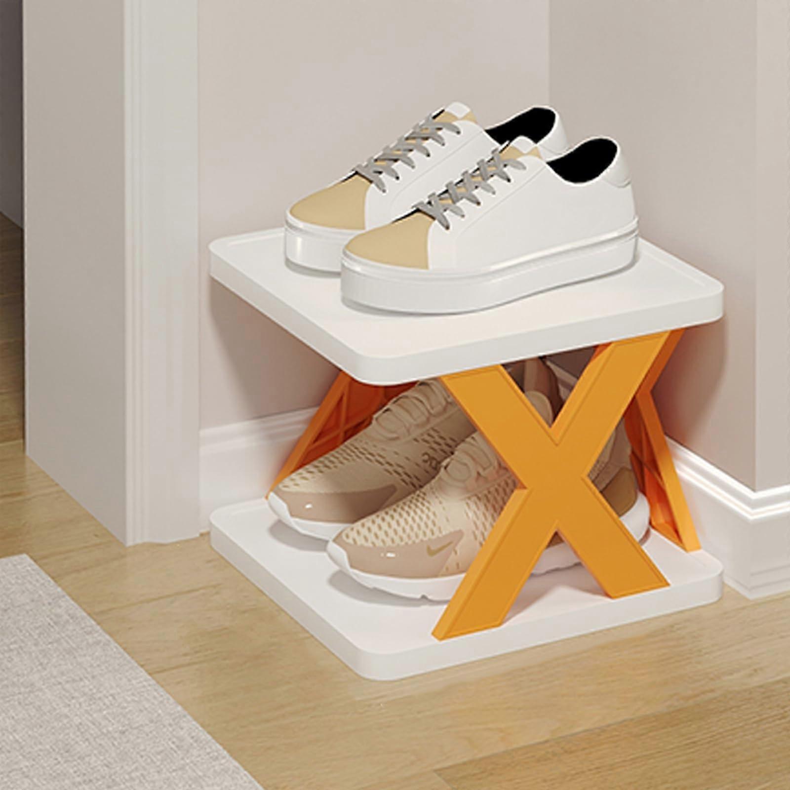 Shoe Rack 2Tier Stackable Plastic Organizer for Small Spaces, Narrow  Standing XShape Design (Orange)