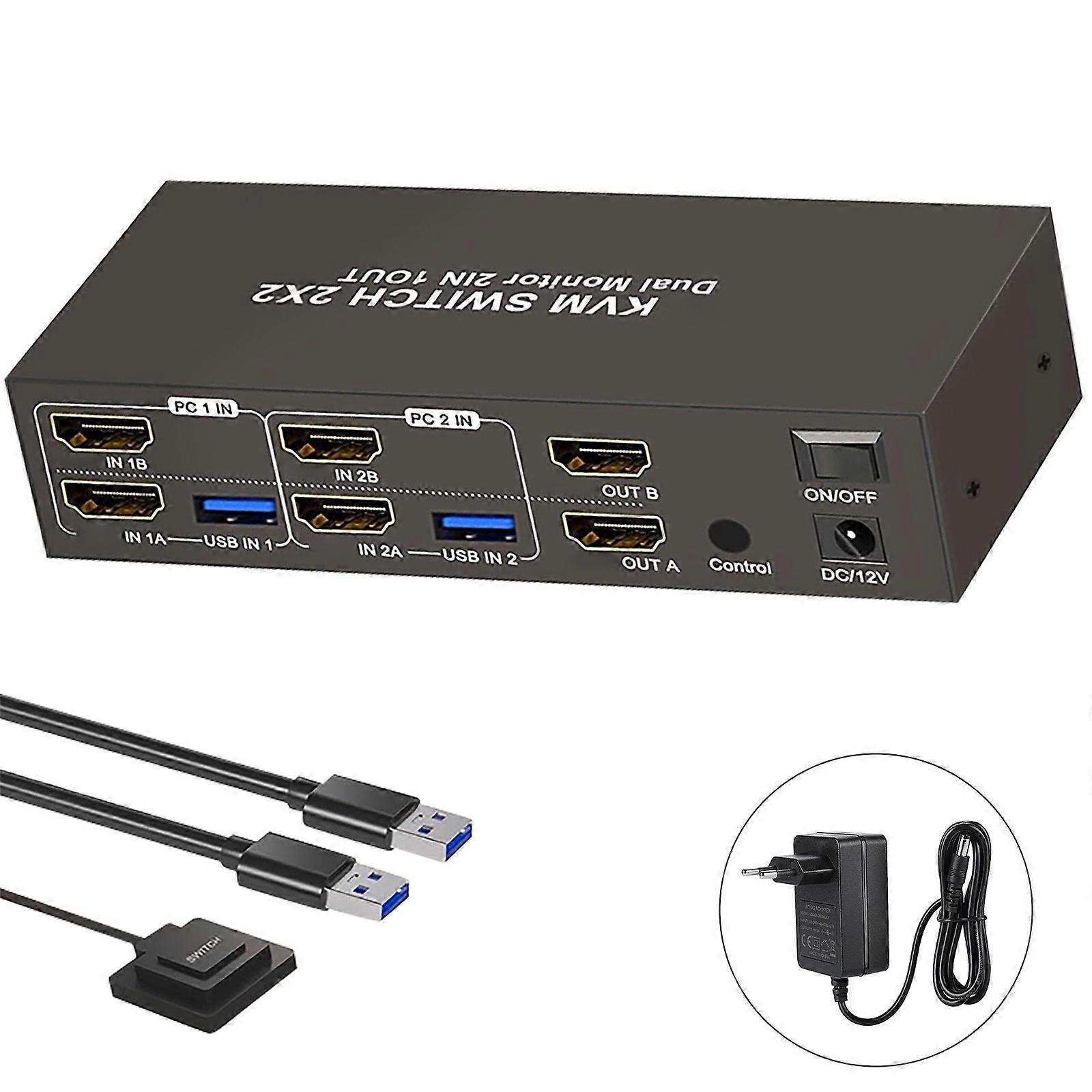 Double Monitor HDTV Switcher With 4 USB3.0 Port Metal Housing European Version Multiple Device Control Multicolor
