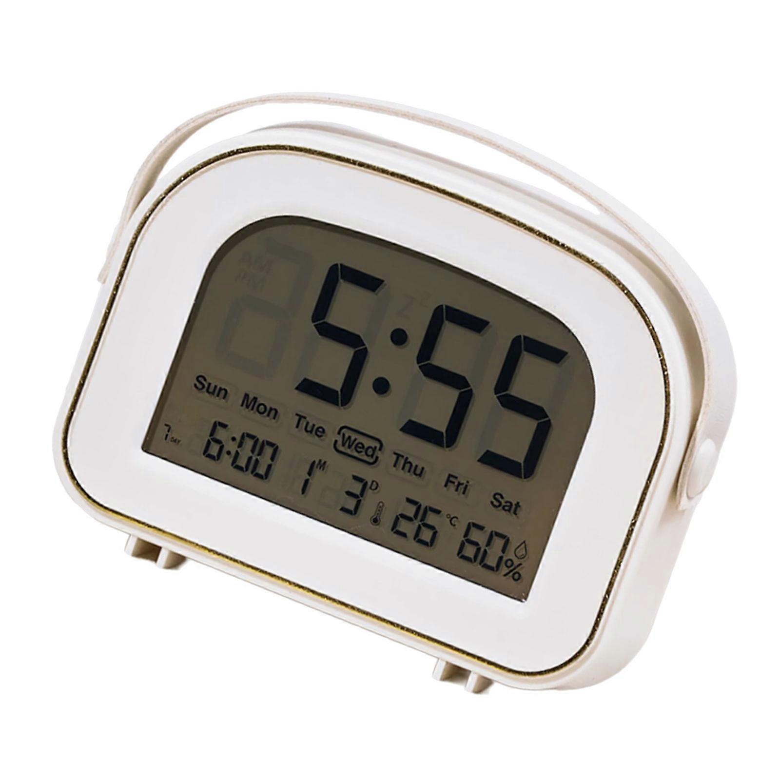 LED Display Intelligent Clock With Temperature Monitoring 2 Alarm Setting Ergonomic Button Shatterproof Plastic Case  White