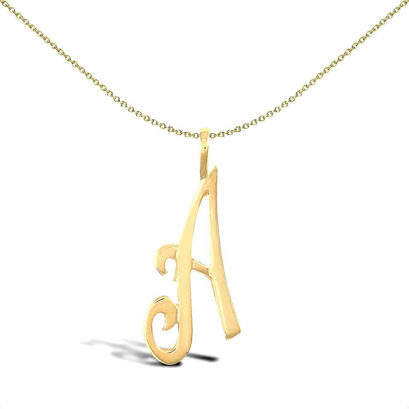 Jewelco London Solid 9ct Yellow Gold Script Identity Initial Pendant Letter A